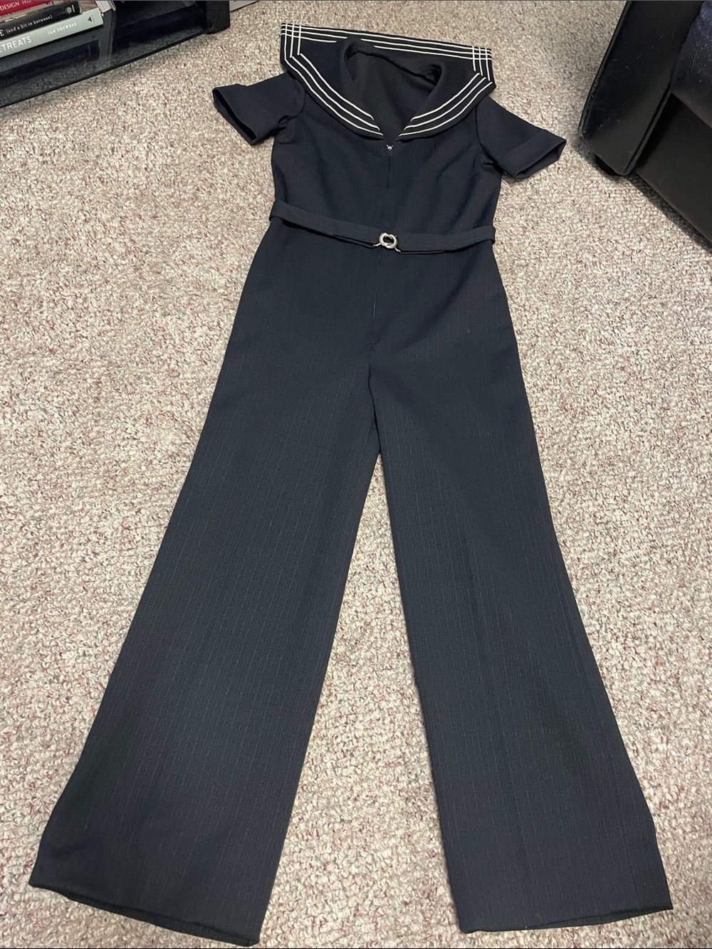 Vintage 70s sailor bib style one pour e belted jumpsuit - adorable